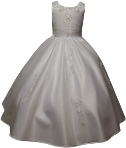 GIRLS COMMUNION DRESSES W/ FLOWERS AROUND NECK